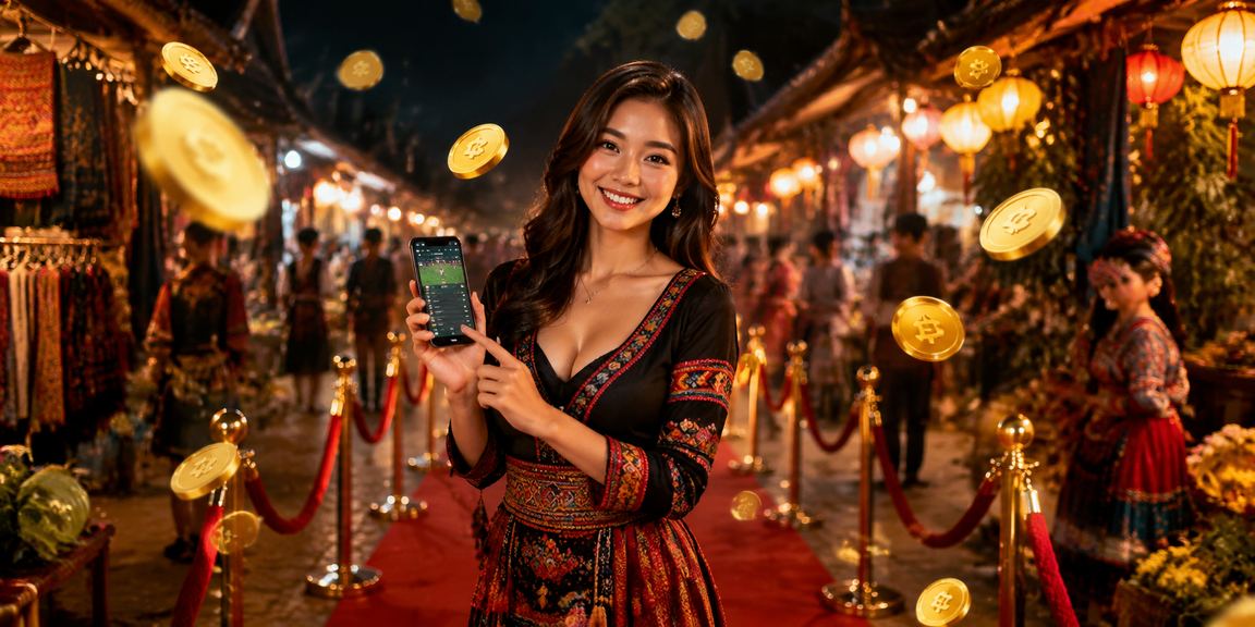 Khung cảnh chợ đêm Sapa với người chơi sử dụng điện thoại để truy cập casino